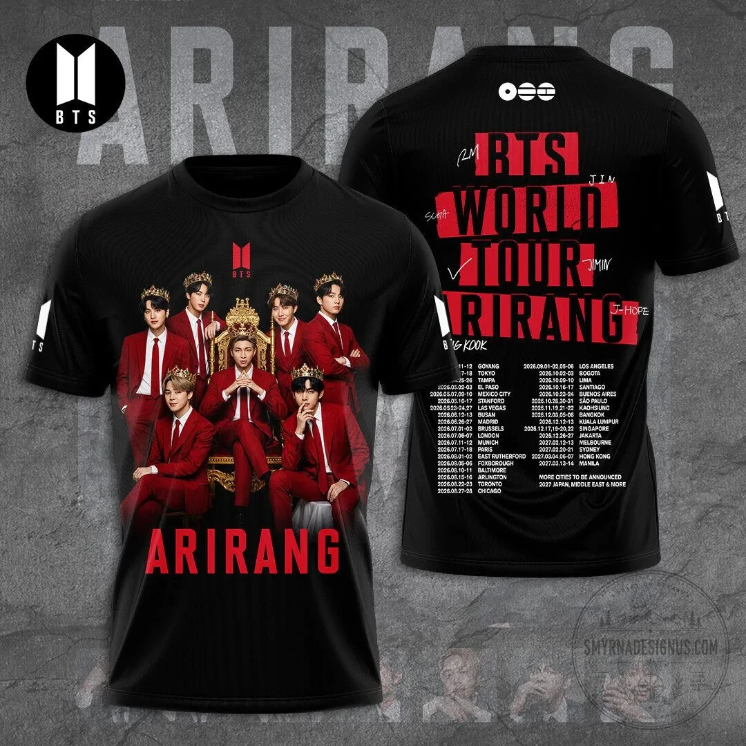 BTS 2026 Arirang World Tour T-shirt Front Back Print Kpop Bangtan Boys Group Portrait Graphic Tee Fans Concert Short Sleeve Tops