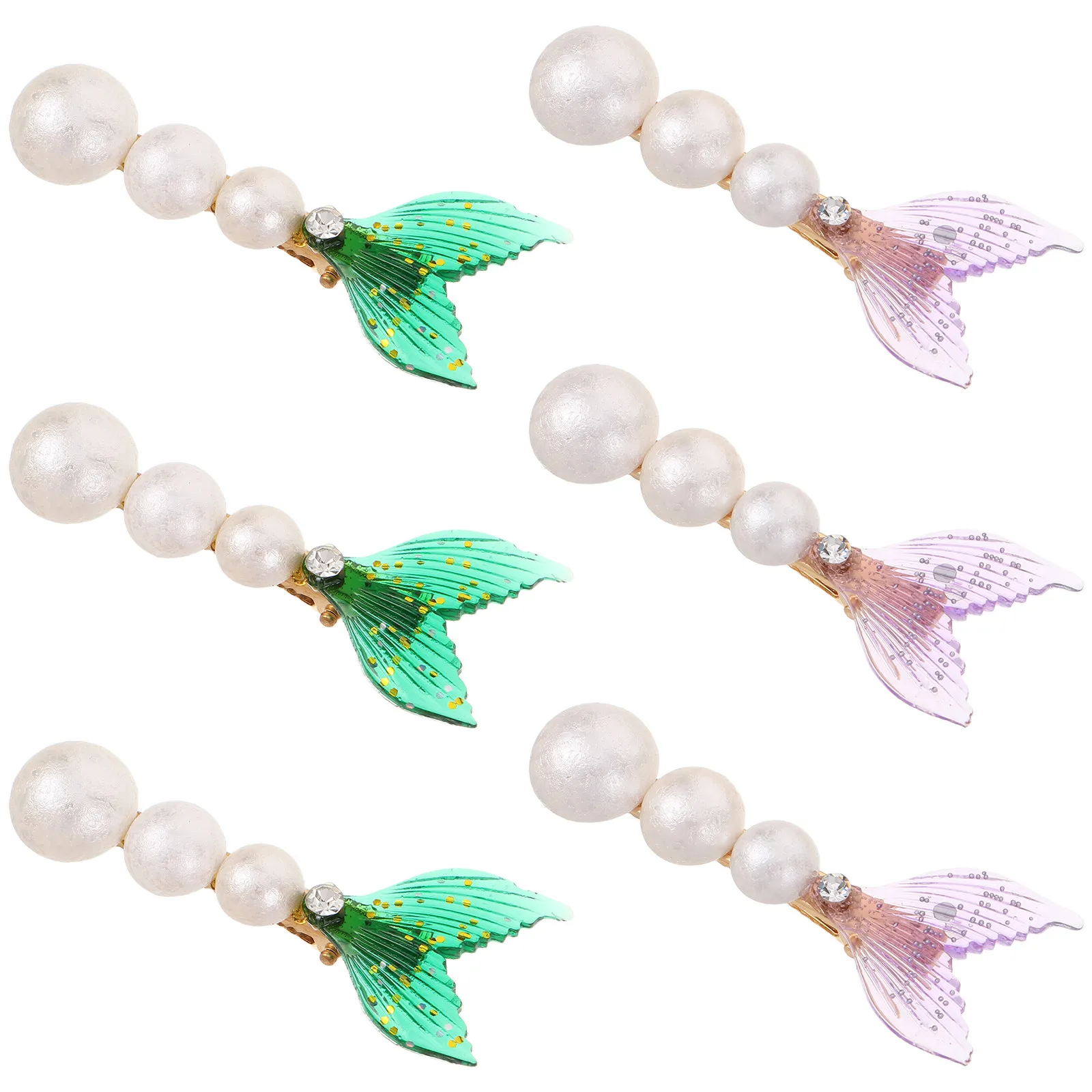 6Pcs Mermaid Tail Pearl Hair Clips with Rhinestone Fish Design Sparkly Hair Claw Pins for Women Girls Pearl Barrette