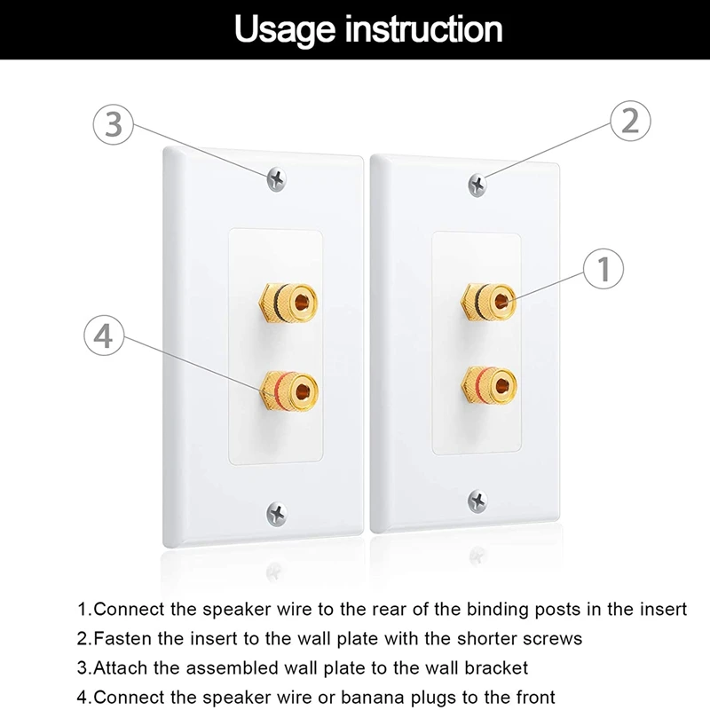 4 Pack Single Gang 1.0 Speaker Wire Wall Plate (Banana Plug Wall Plate) for 1 Speaker,