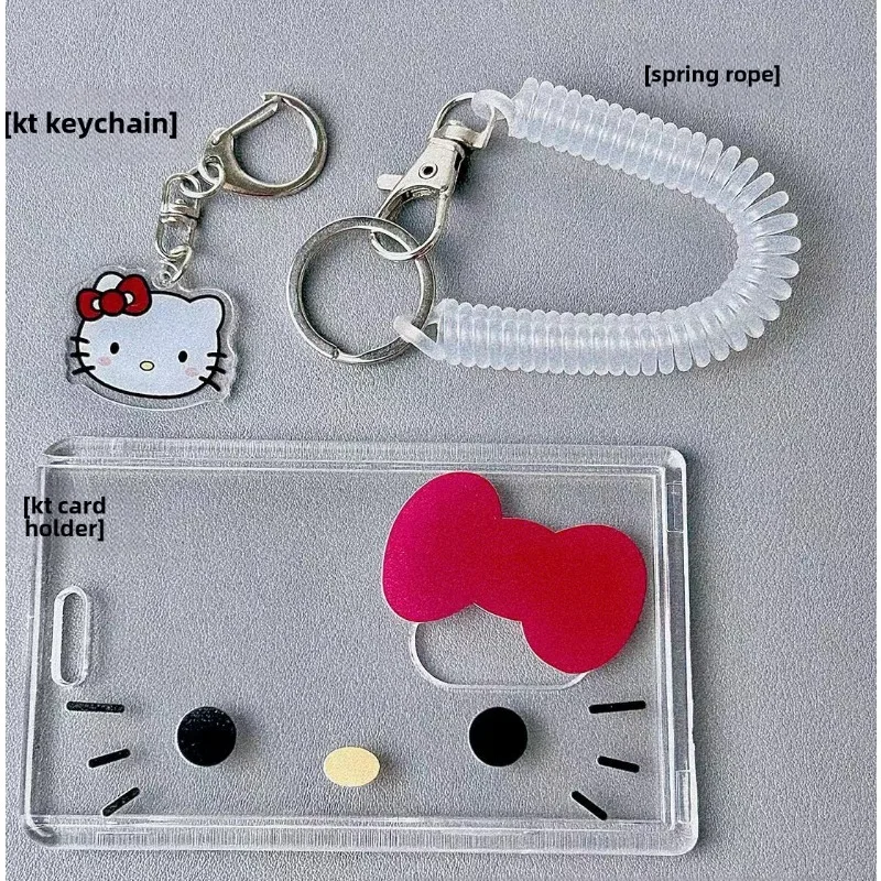 Kawaii Cartoon Hello Kitty Card Holder Cute KT Cat ID Card Student Card Holder Girls Keychain Bus Card Holder Gifts