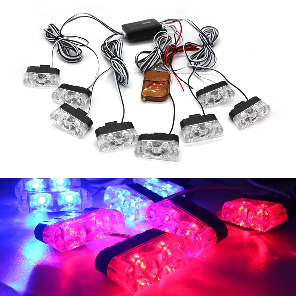 

Светодиодная решетка 8 в 1, стробоскоп, стробоскоп для чрезвычайных ситуаций, красный, синий стробоскоп, полицейский стробоскоп с беспроводным пультом дистанционного управления для автомобиля, грузовика