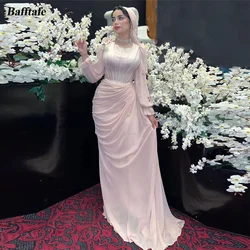 Bafftafe Modest Long Sleeves Chiffon Women Prom Dresses Saudi Arabia Satin Bones Special Evening Dress Formal Party Gowns 2024