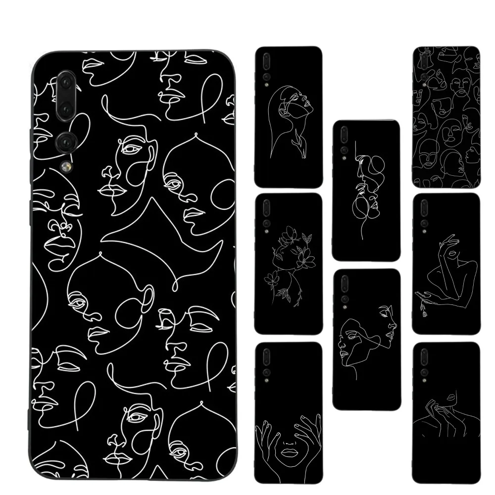 Abstract Line Women Face Phone Case For Samsung A 13 21 30 31 32 51 52 53 70 for Huawei Honor 50 60 70 for OPPO vivo