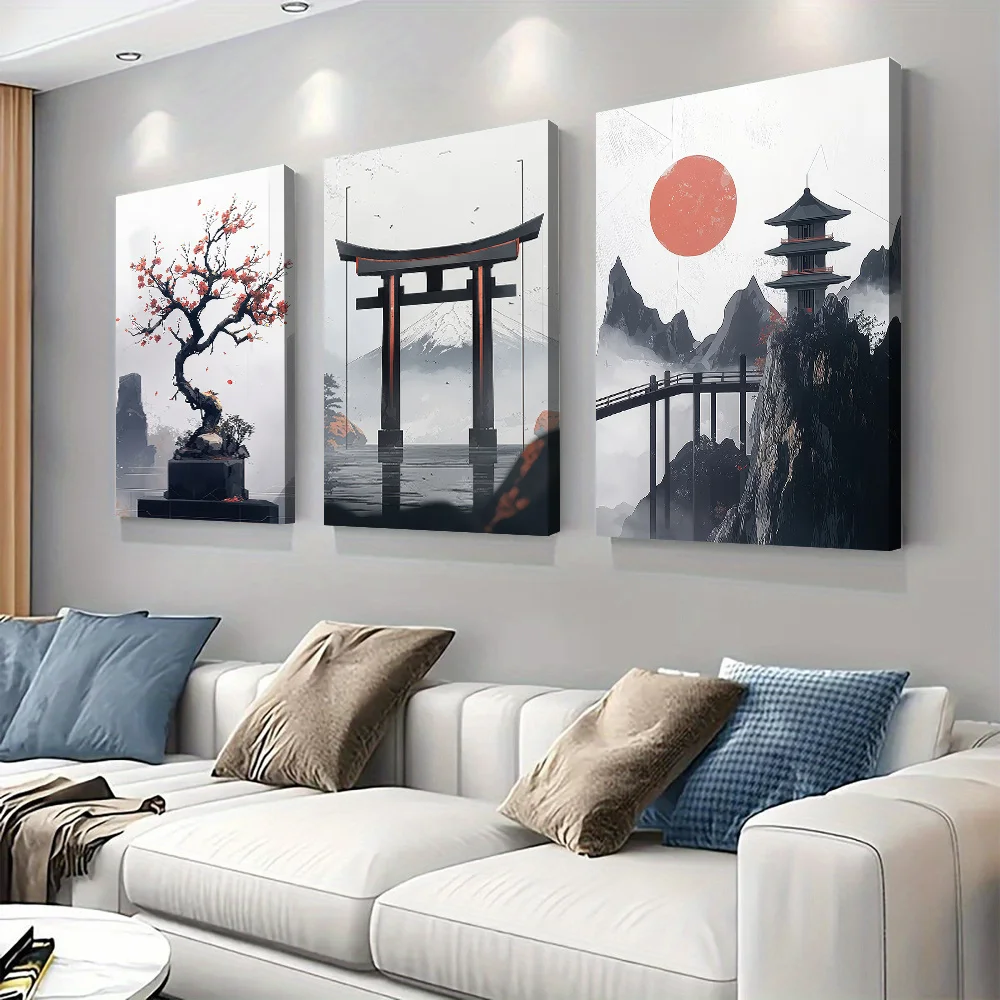 3-piece set of new Chinese ink wash Zen style dry landscape decoration paintings, living room study entrance background wall han