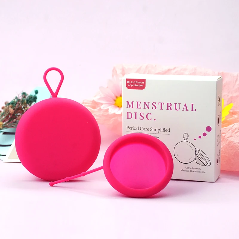 Female Menstrual Disc With Cord Reusable Medical Silicone Disco Coletor Period menstruation Disc Menstrual Disk Copa Menstrual