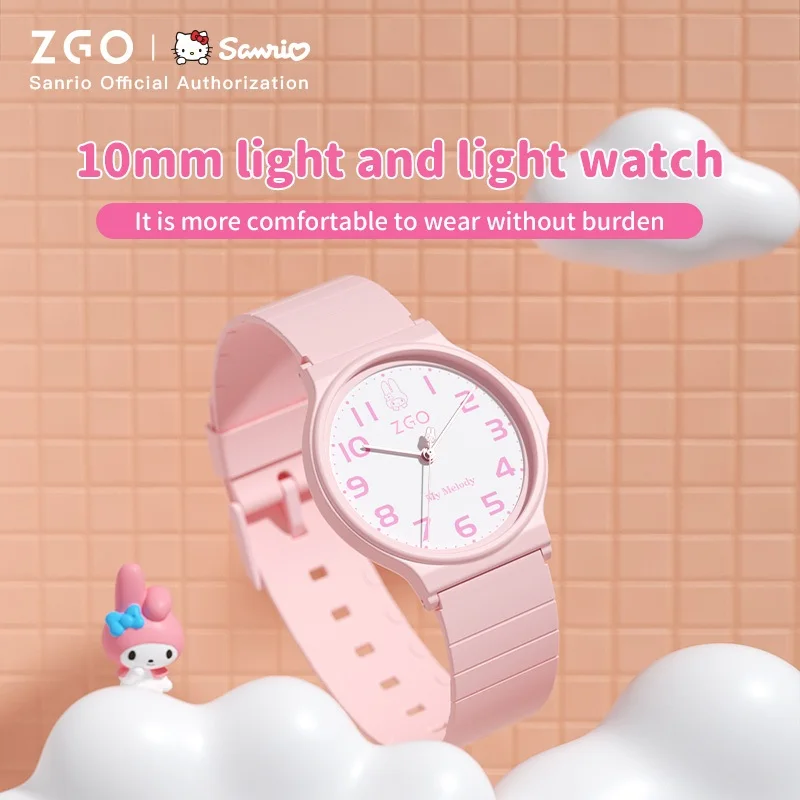 ZGO Sanrio Melody Watch para crianças e estudantes, simples, à prova d'água, quartzo rosa, relógio presente 8522