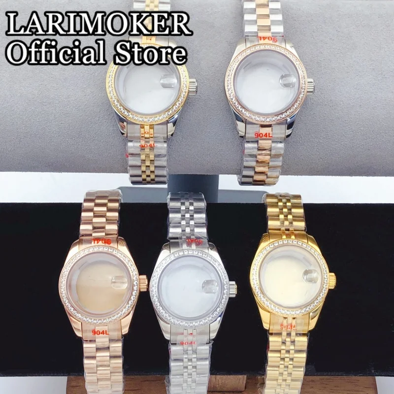 LARIMOKER 28mm Lady's Sapphire Glass Stainless Steel Diamond Bezel Watch Case With Strap Suitable For NH05 Automatic Movement