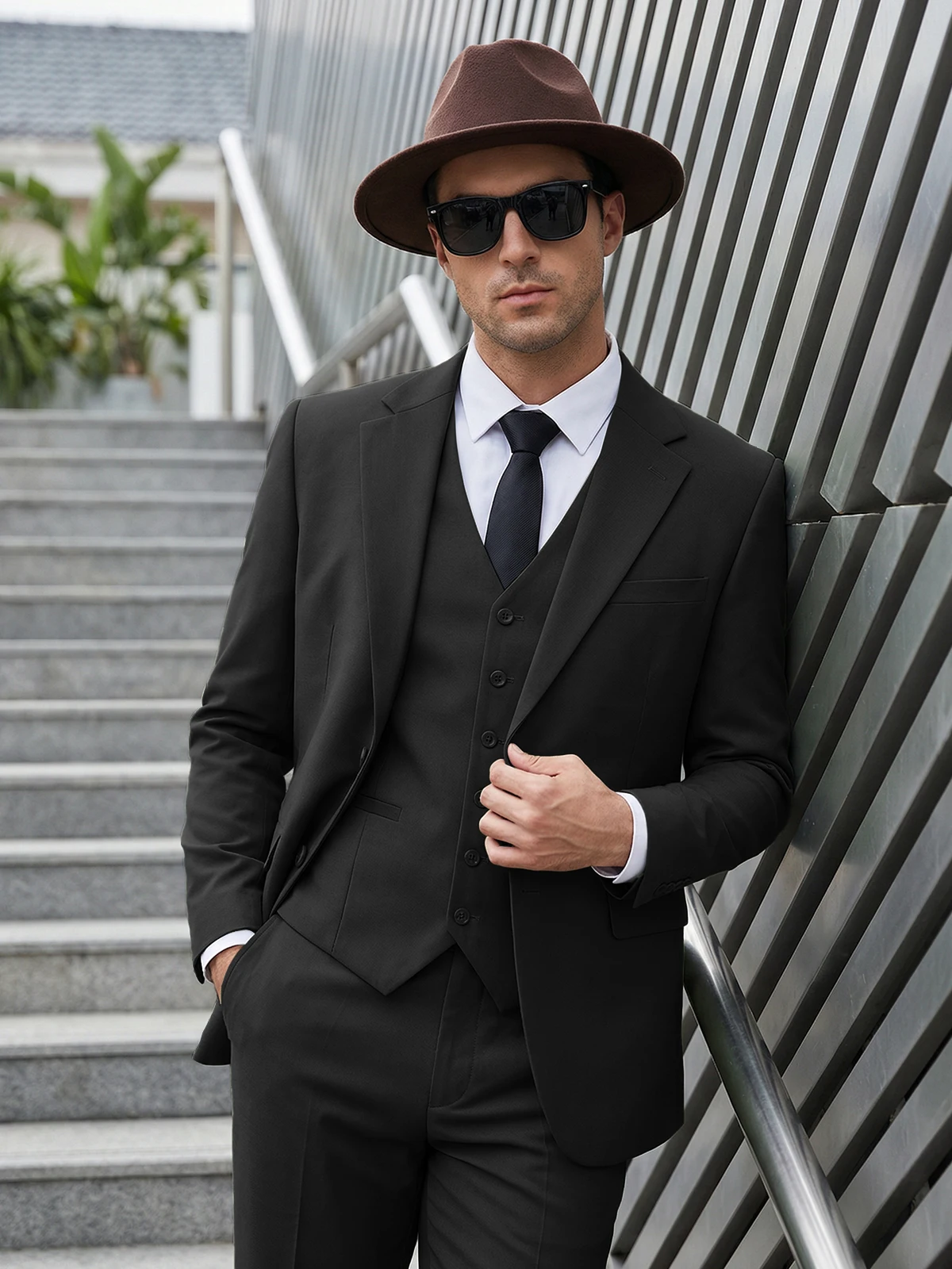 

Модный мужской костюм-тройка: приталенный пиджак, брюки и жилет из эластичной ткани, однотонный деловой костюм с двойным разрезом, пиджак, брюки, штаны