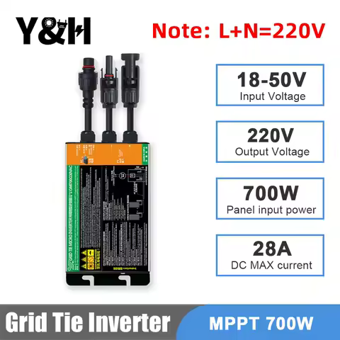 Y&amp;H Grid Tie Inverter 300W 350W 500W 600W 700W MPPT Micro Inverter Solar PV Grid Tie System for Home DC18-60V Output 220V