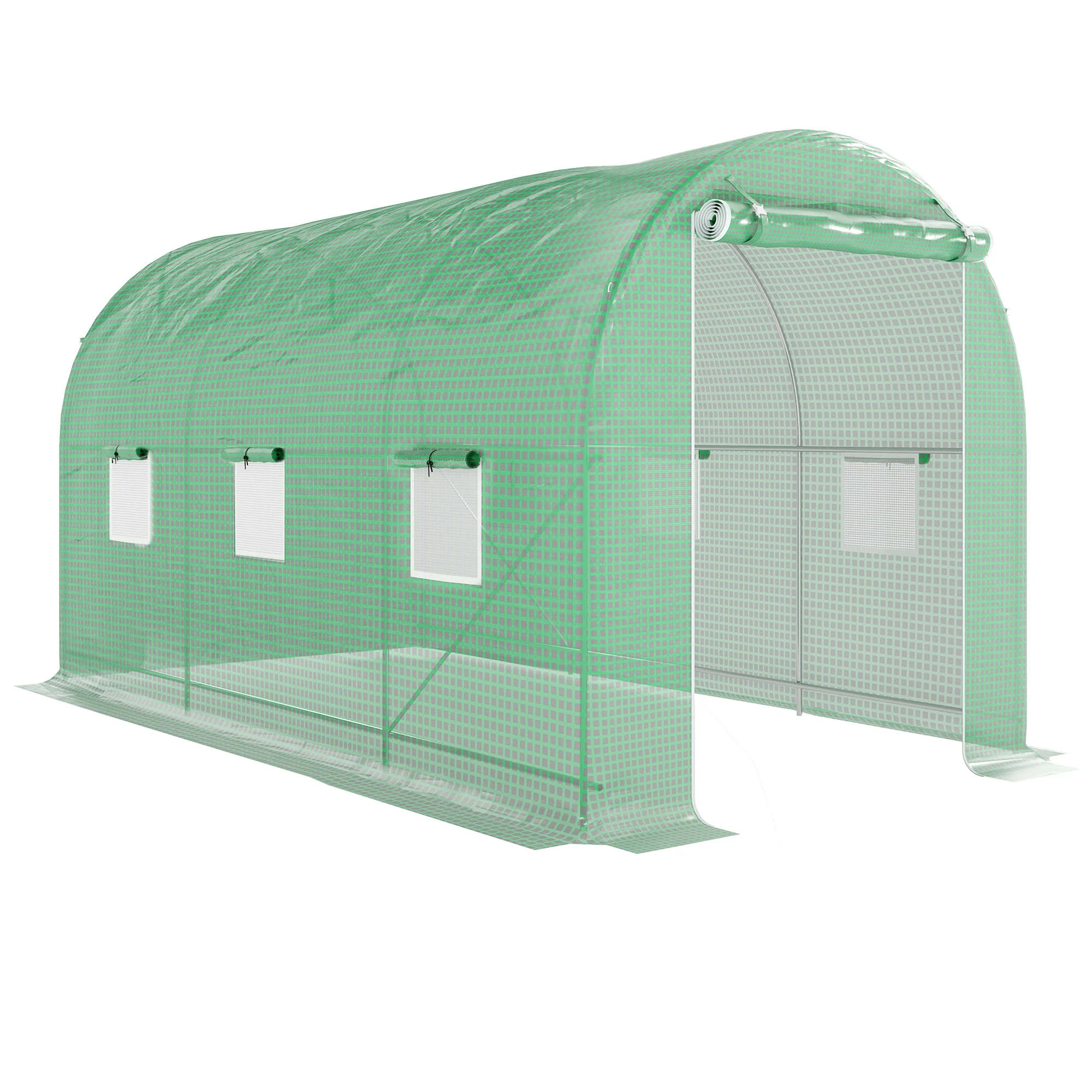 Outsunny tuinkas tomatenkas Oppervlaktegrond 8 m² 4L x 2L x H m versterkt buizenframe Dubbele ritsdeur 6 groene oprolbare ramen