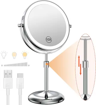 8 Inch Makeup Mirror With Light Lamp 10X Magnification 3 Color Lights,Adjustable…