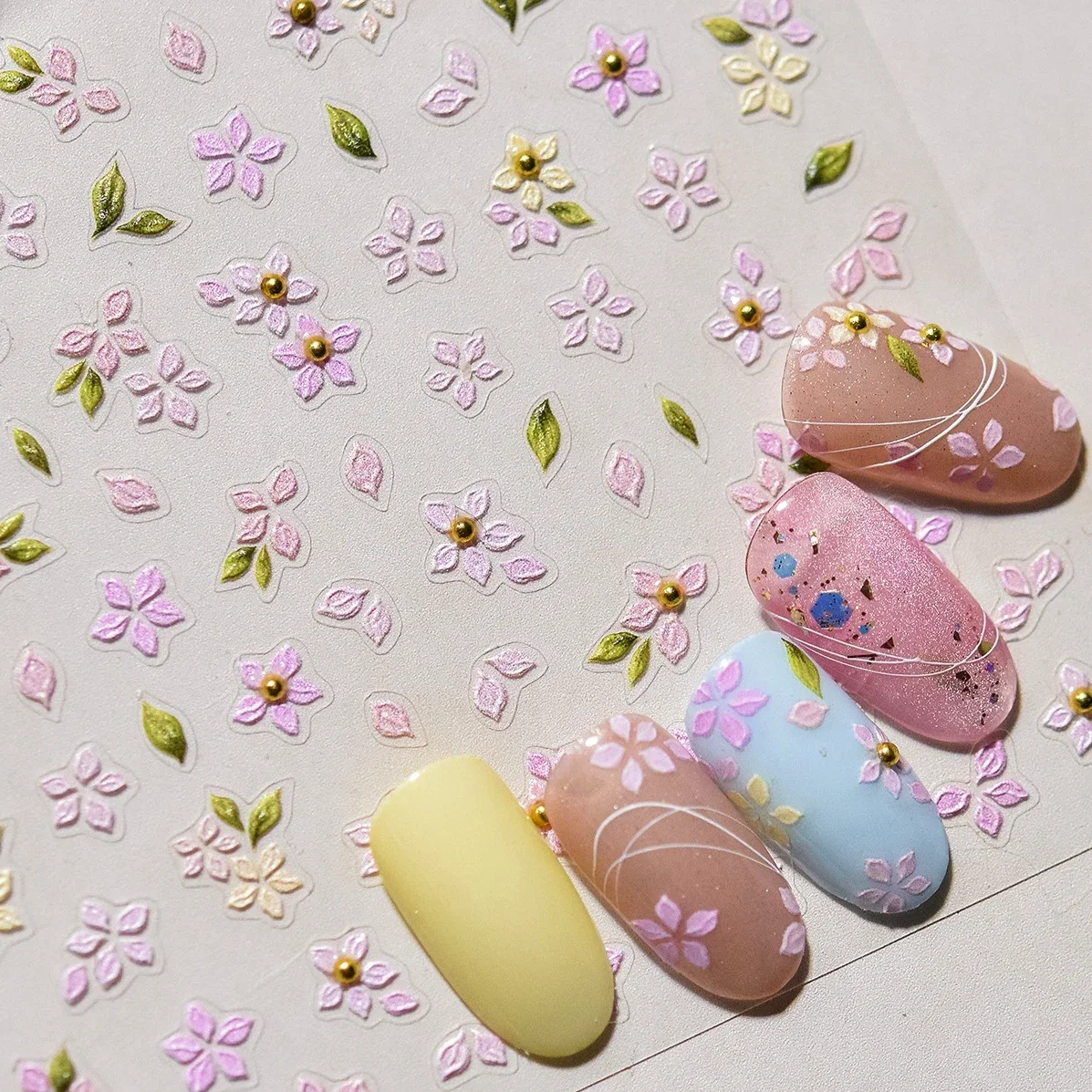 Spring Pink Flowers Cherry Blossom Daisy Camellia Magnolia Peony Rose Pearl Lily Chrysanthemum Nail Art Stickers Manicure Decals