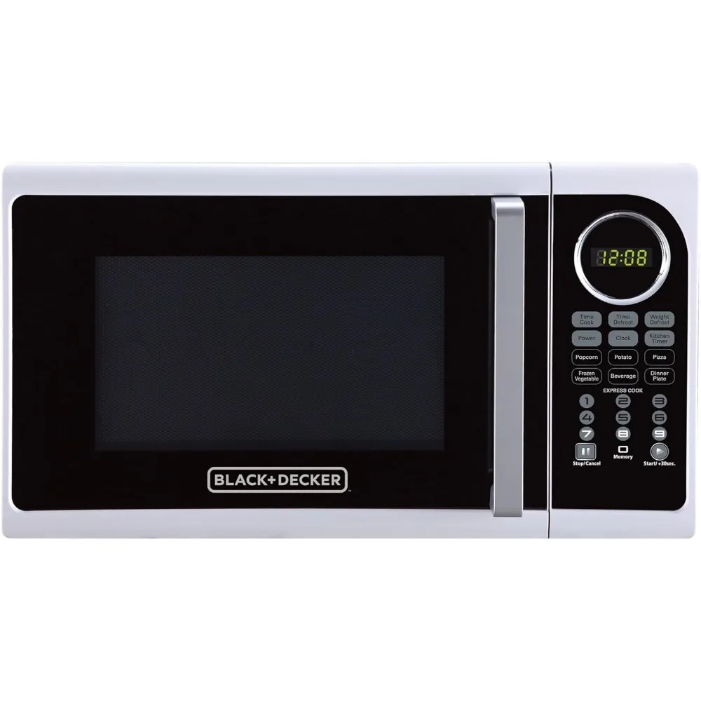 Countertop Microwave Oven 0.9 Cu.Ft. 900-Watt with Pull Handle,LED Lighting,Child Lock,White,Conveniences such as defrost