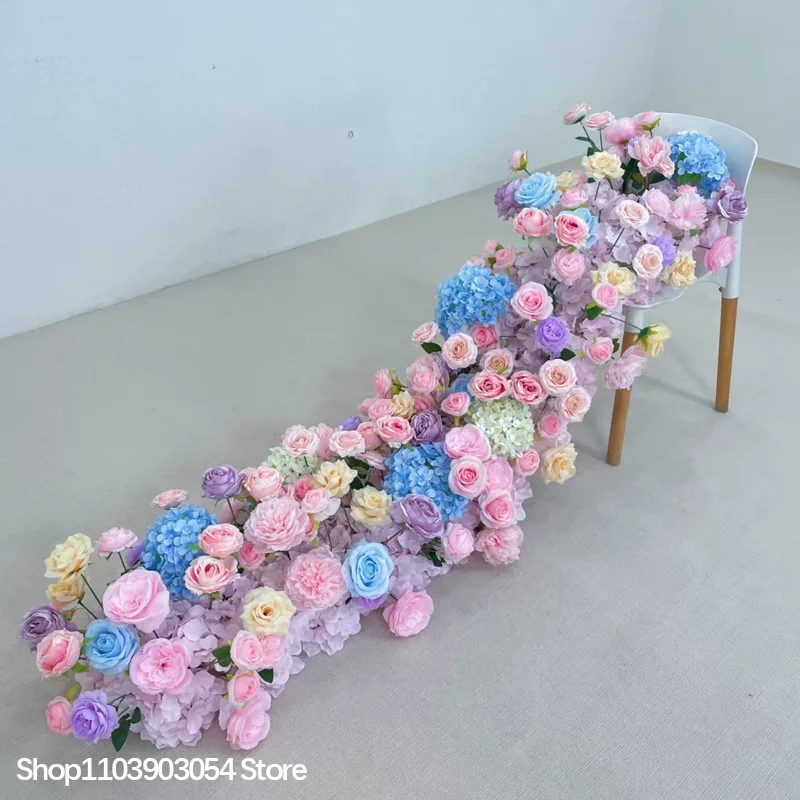 5D Künstliche Rosen-Hortensien-Blumenreihe, langer Sofaläufer, Hochzeits-Hintergrunddekoration, Blumenarrangement-Requisiten, Tischdekoration-Requisiten – Detail 5
