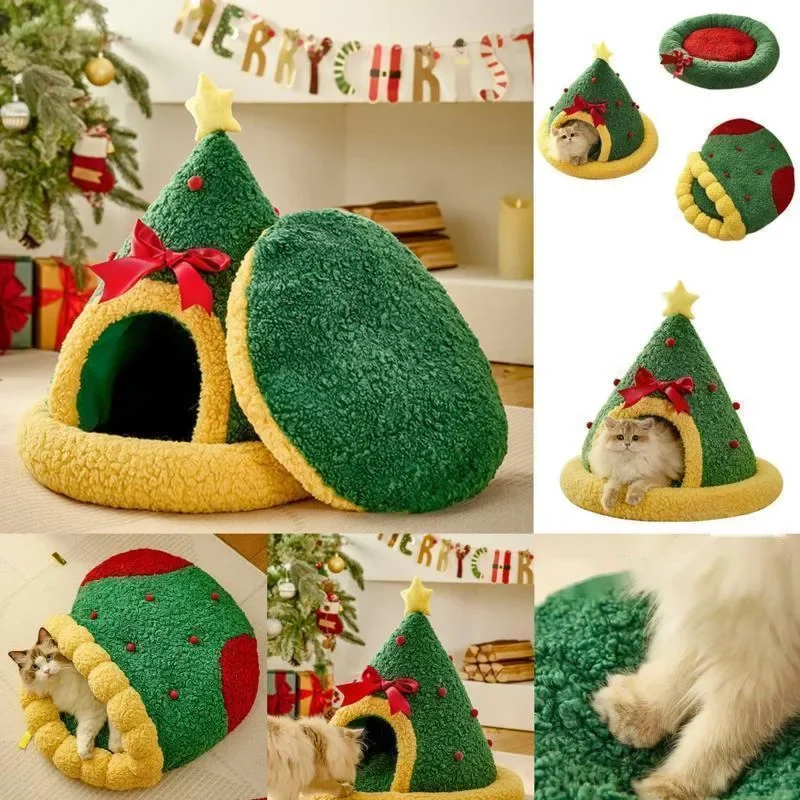 

Christmas Cat Litter Christmas Socks Nest Round Nest Winter Lamb Wool Warm Cat Litter Deep Sleep Semi-enclosed Kennel Pet Gift