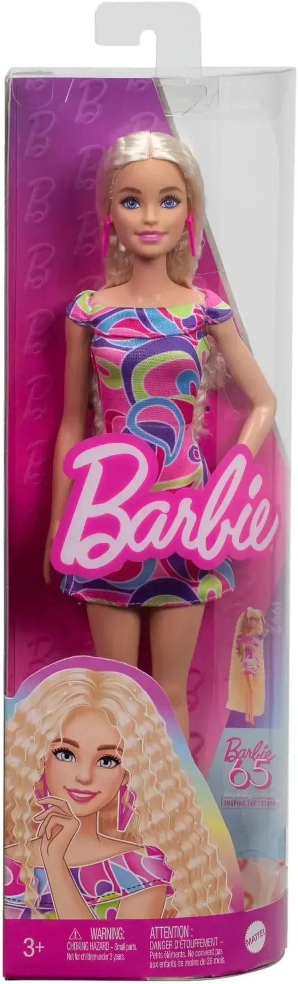 Barbie fashionistas boneca para meninas, brinquedos colecionáveis vintage, loira ondulada, totalmente cabelo, acessórios de vestido, 65 ° aniversário
