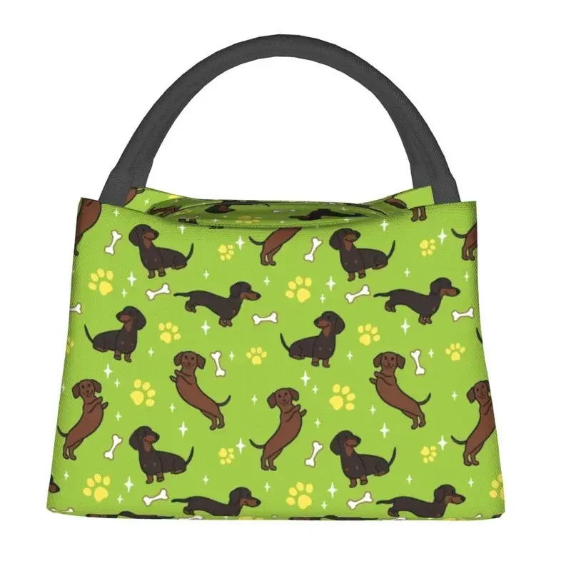 Custom Green Dachshunds Teckel Pattern Lunch Bag Men Women Cooler Warm Insulated Lunch Boxes for Office Travel