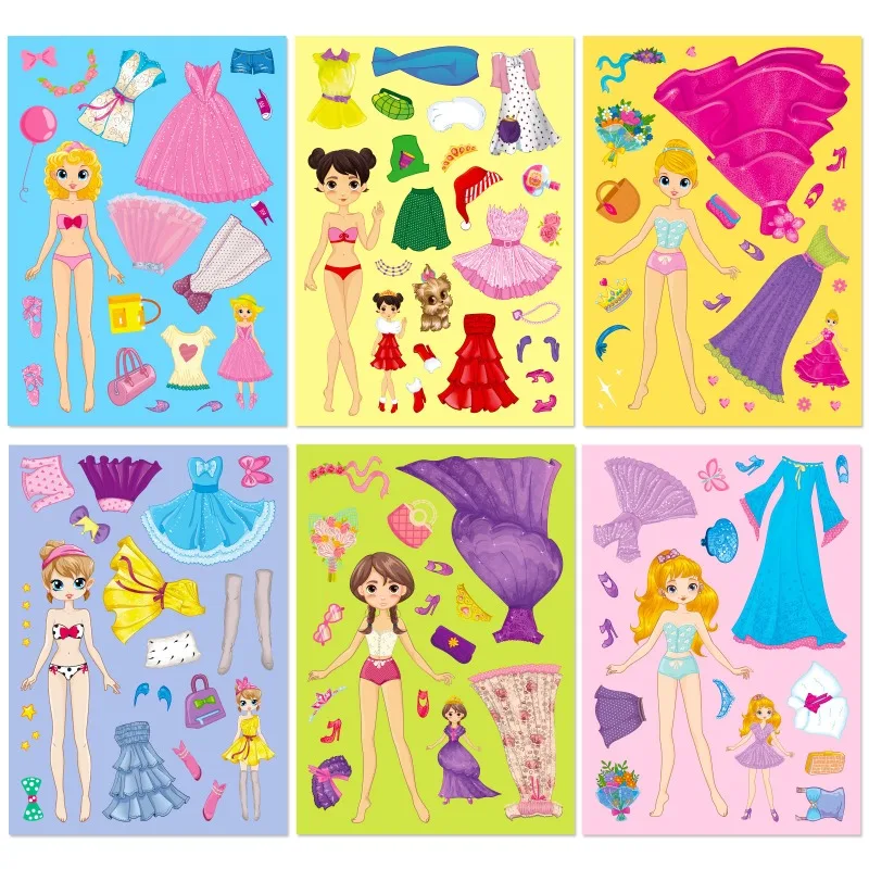 6pcs personalidade dos desenhos animados princesa vestir-se adesivos decorativos de graffiti criativos