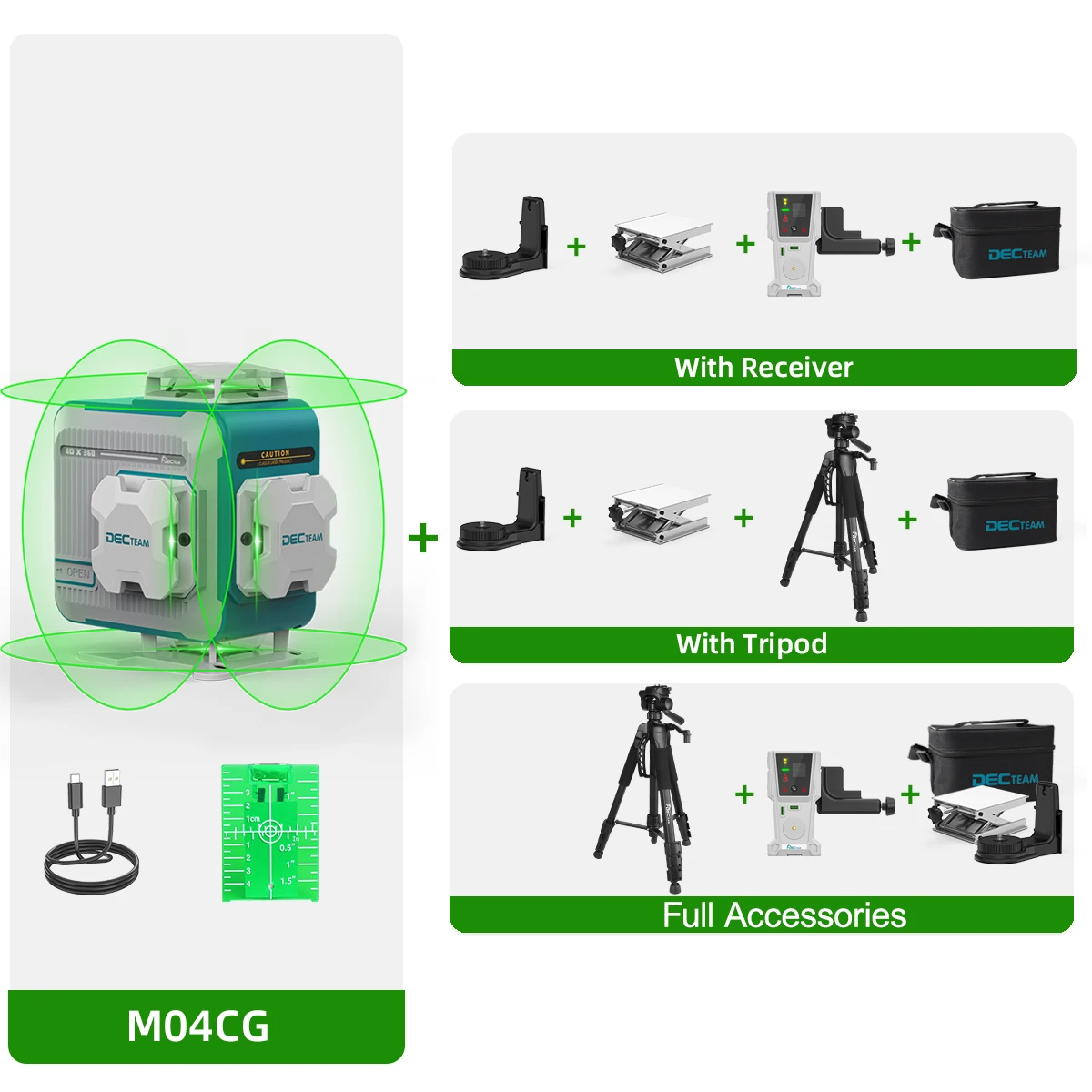 Decteam 16 Lines 4D Laser Level Green Beam Self-Leveling Cross Line Laser Level Tool Set With 1.4M Tripod , Laser Detector M04CG