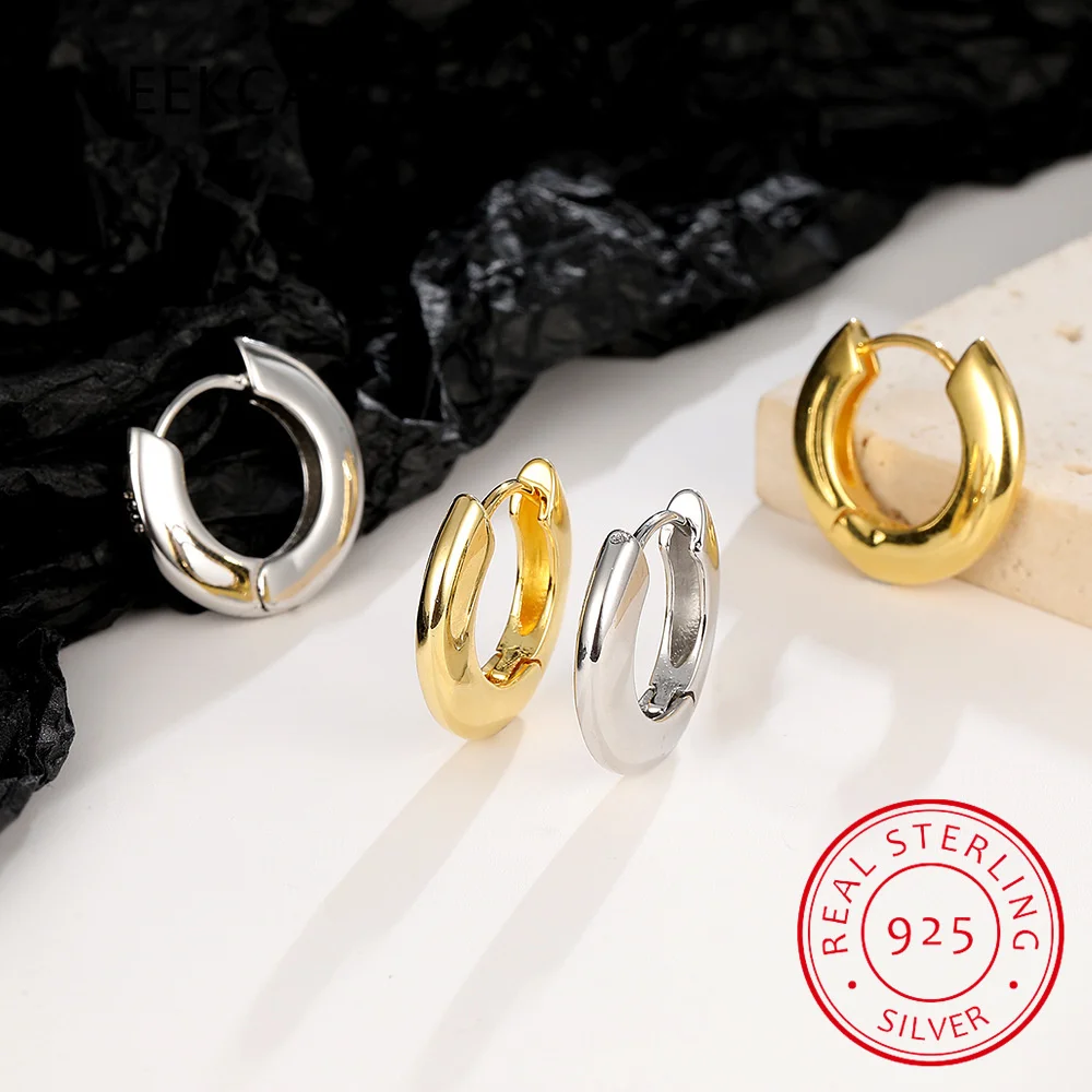 18K Gold Plated 925 Sterling Silver Post Glossy Thick Hoop Earrings, High Polished Trendy Fashion Statement Jewelry for Women