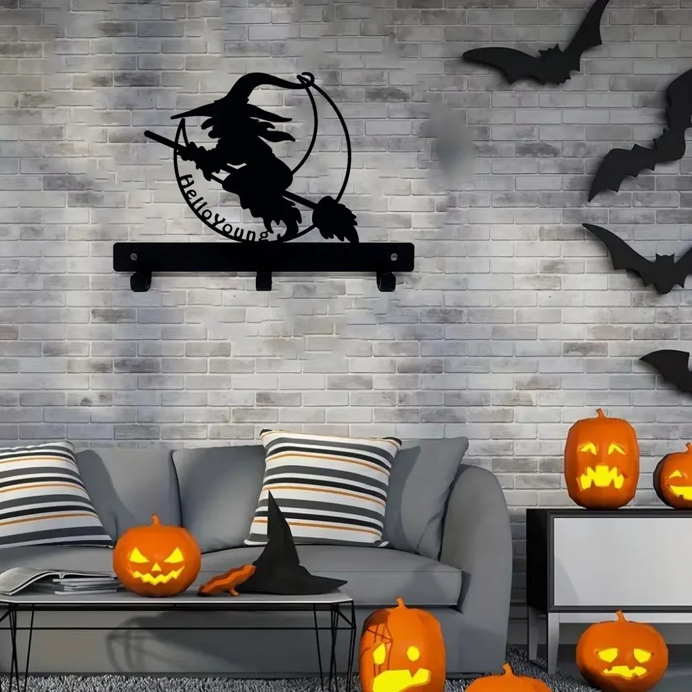 Lovely 1pc Halloween Hook Decor: Moon Witch Design for Clothes and Key Hooks. A Adorable Storage Rack for Halloween.