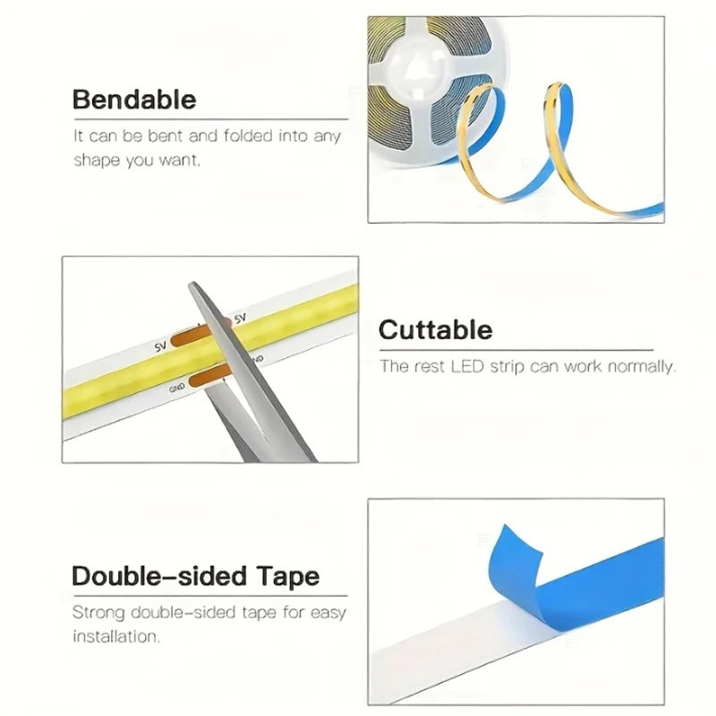 5 فولت COB LED قطاع أضواء عالية الكثافة الخطي الإضاءة الصحافة التبديل ذاتية اللصق LED الشريط الشريط مرنة لغرفة ديكور خزانة