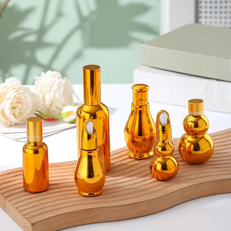 

1PCS Gold Glass Essential Oil Bottles Vial Cosmetic Serum Packaging Lotion Pump Atomizer Spray Bottle Dropper Bottle 5/20/30ML