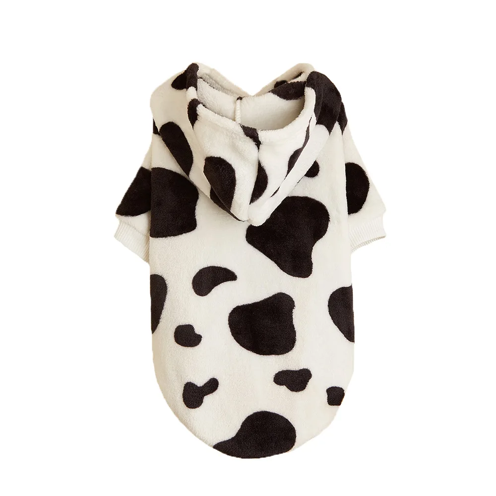 Cute Cow Dog Costume Warm Autumn Winter Hoodie Cow Pattern Clothing for Puppy Small Dogs Christmas Pets Gift Supplies 2023