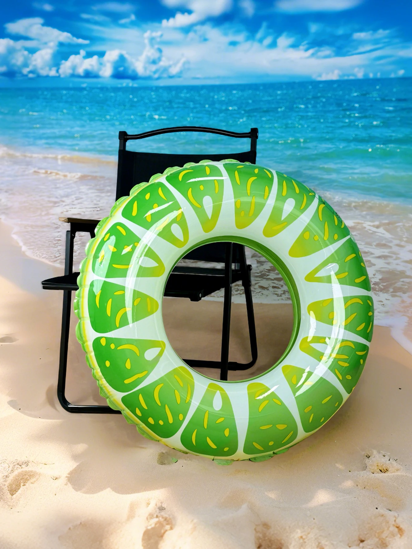 1pc 풍선 과일 테마 수영 반지, 귀여운 녹색 오렌지 모양 풀 플로트, 풀사이드 & 비치 플로팅 서클, 야외 레크리에이션