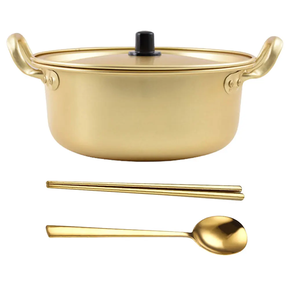 

1 Set Aluminum Ramen Pot With Lid Double Handle Small Soup Pan For Cooking Noodles Korean Ramen Pasta Eggs Reusable Lightweight