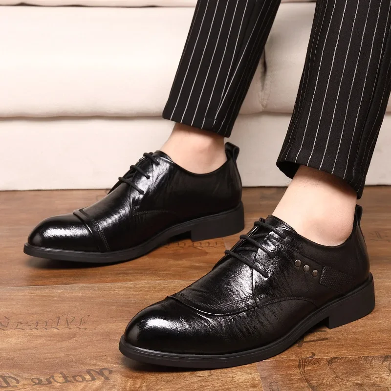 

Men's Business Leather Casual Shoes Working English Cowhide Groom Wedding Shoes Male Spring Autumn New Men Dress Shoes