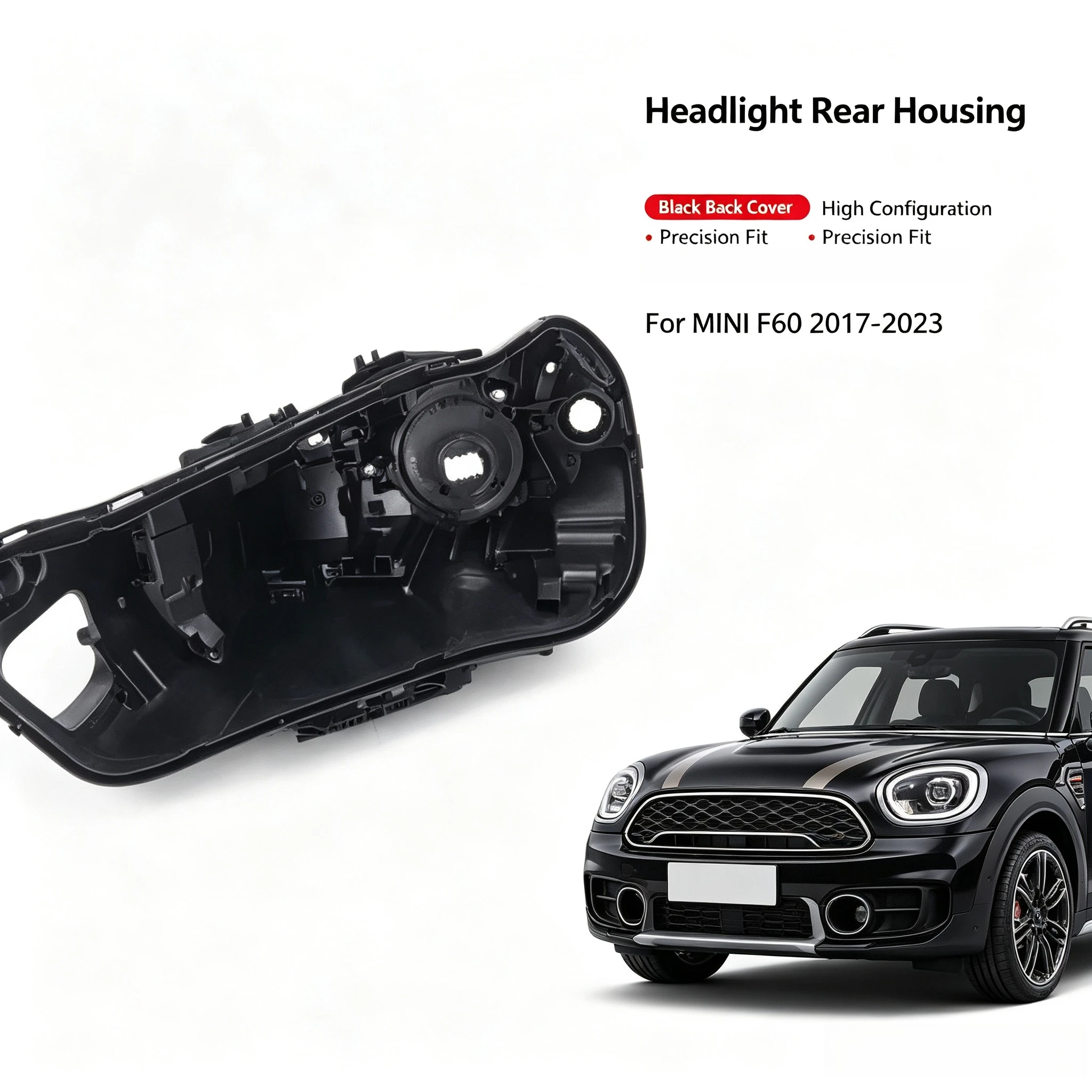 Moggic Black Headlight Rear Housing Base Back Shell For BMW MINI F60 2017‑2023 Front Headlamp Bottom Housing Back Cover