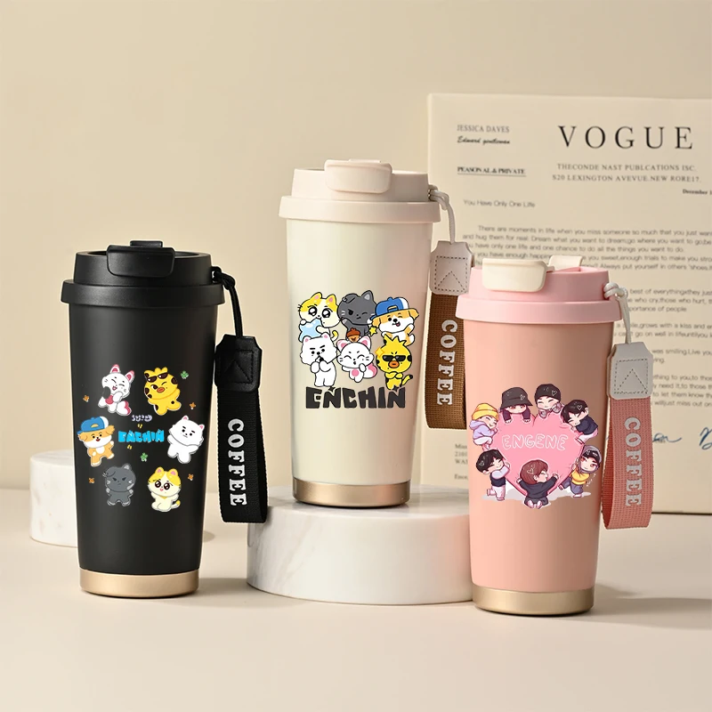 ENHYPEN Thermosbecher für Kinder, 316 Edelstahl-Wasserflasche, KPOP Herren-Team-Print, Thermische Kaffeetasse, Isolierter Wasserbecher, Geschenk