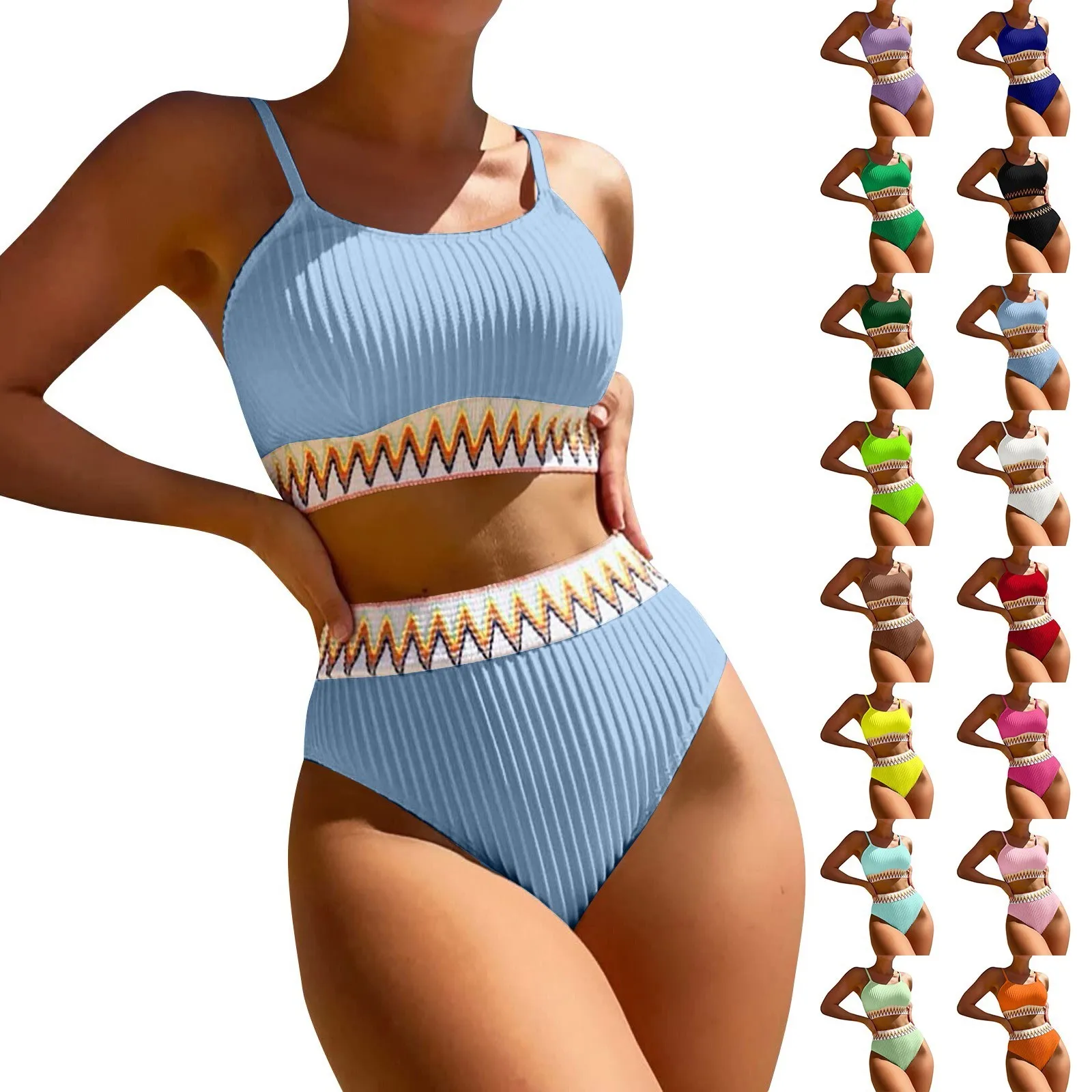 Women'S High Waist Bikini Set V Neck Two Piece Swimsuit Color Block Front Twist Swimsuit Trajes De BañO Mujer купальник женский