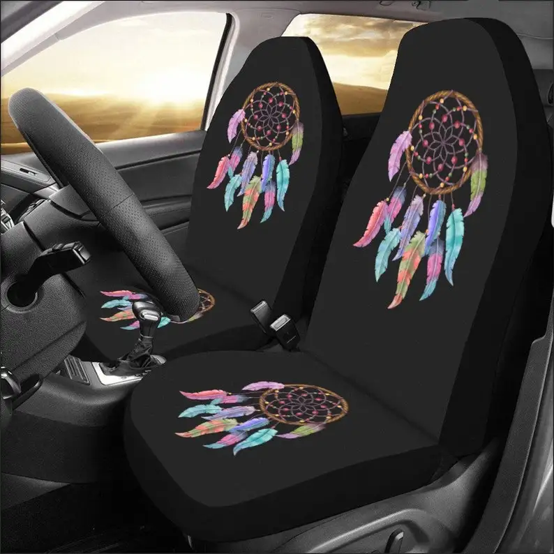 

Dream Catcher Boho Car Seat Covers 2 pc, Native Pride Feather Tribal Pattern Bohemian Art Front Seat Car SUV Protector Accessory