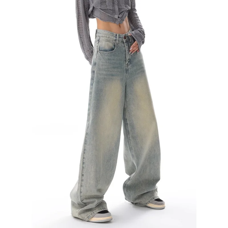 Calça jeans feminina de cintura alta, calças de perna larga, reta vintage, rua americana hip hop, alta qualidade, outono, Y2K, 2024