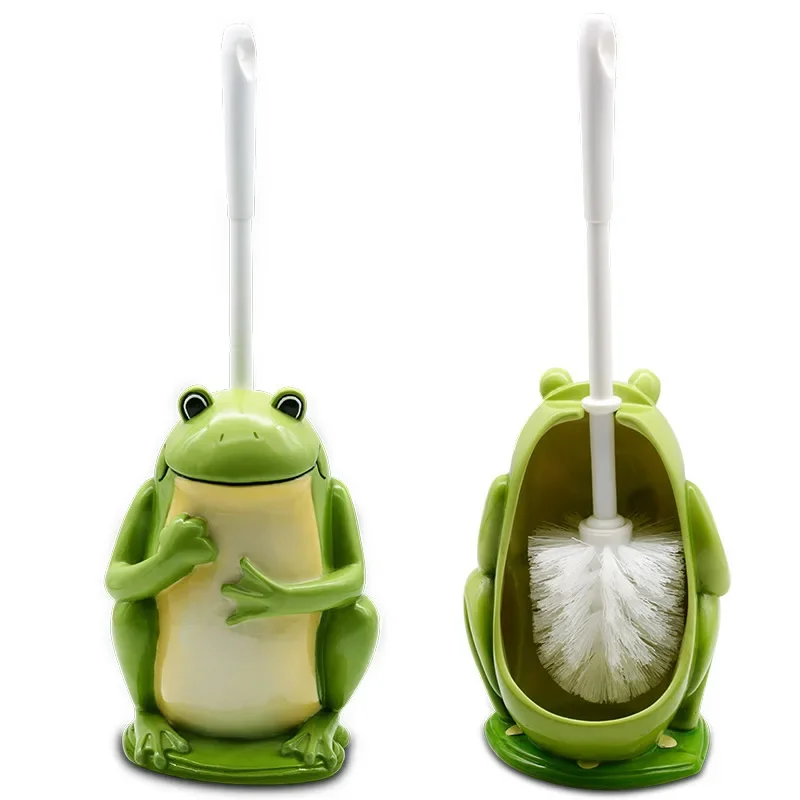 New Creative Cute Frog Toilet Brush Holder Resin Base Home Hotel Toilet Supplies Bathroom Cleaning Tools Decoration Statue