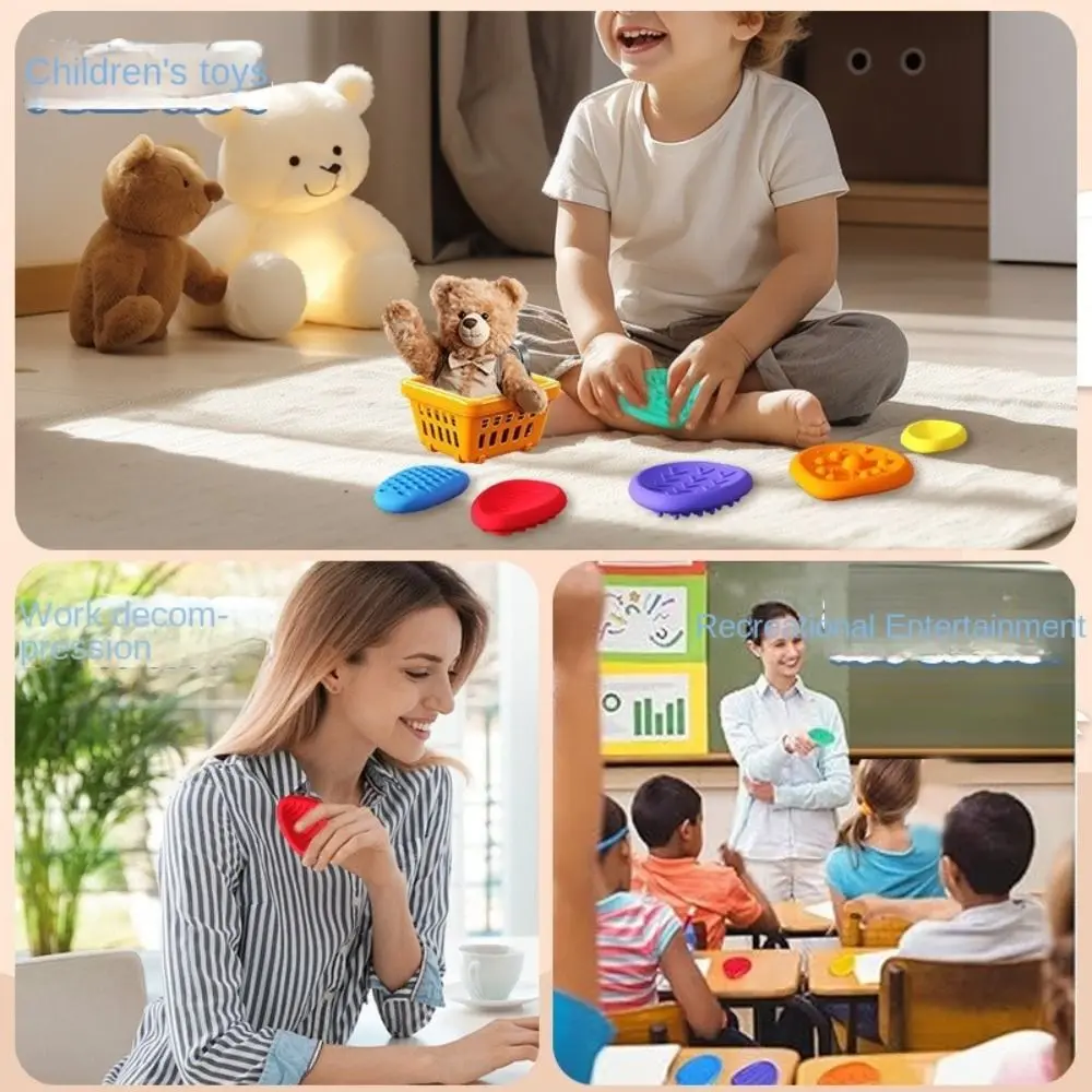 6pcs/set Textured Soft Worry Stone Fidget Toy Relaxing No Noise Children Sensory Stone Silicone Creative Textured Worry Rocks