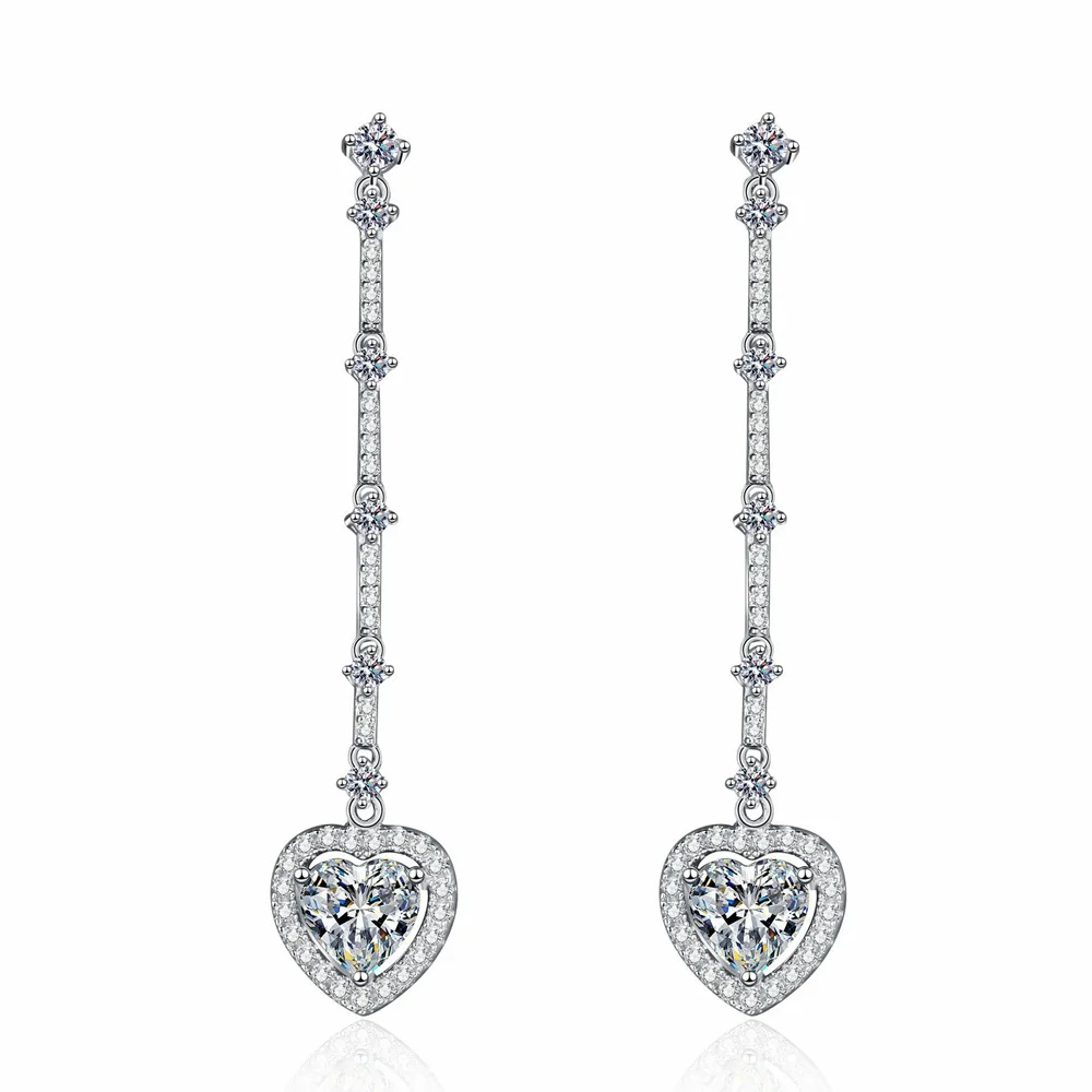 Real 2ct Heart-Shaped Moissanite Earrings S925 Sterling Silver Zircon Pendant Ear Stud for Woman Birthday Party Jewelry Gift
