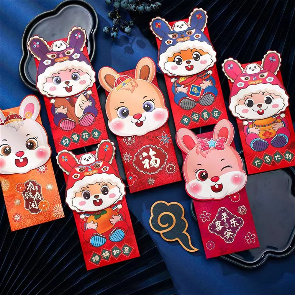 4pcs Cute 2023 New Year Red Envelope China Spring Festival Lucky Money Cartoon Rabbit Wedding Props Gift Creative Change Pouch