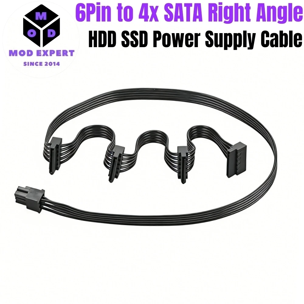 6Pin to 4x SATA Angled for Corsair RM, SATA Power Cable for Corsair RM850, RM750, RM650, RM550, RM450 GOLD (2021) Modular Power