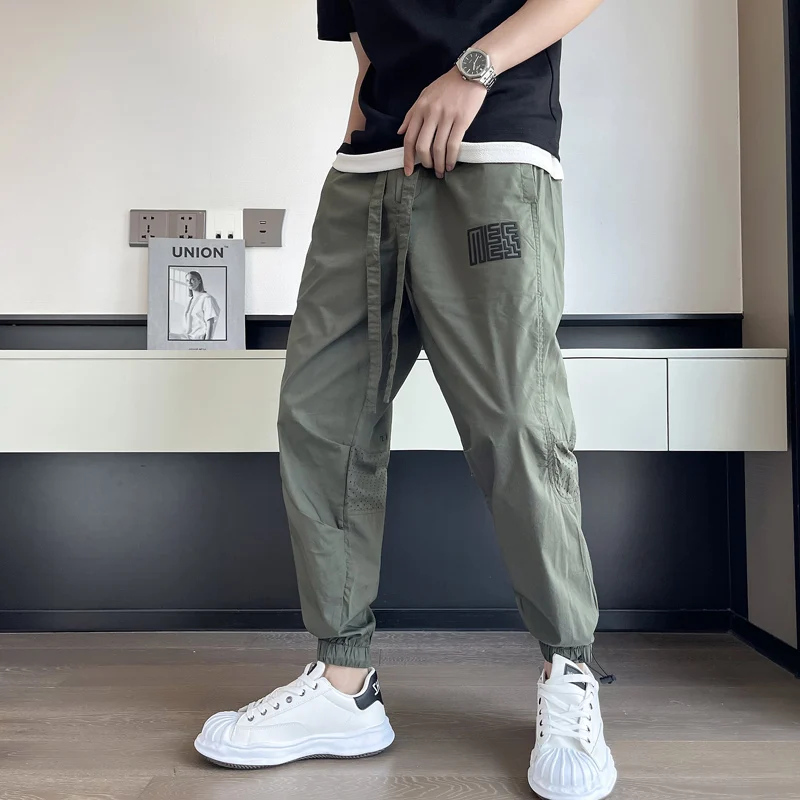 

Мужские летние тонкие свободные повседневные брюки из ледяного шелка, модные брендовые брюки INS Haome, универсальные уличные стильные брюки для отдыха и работы