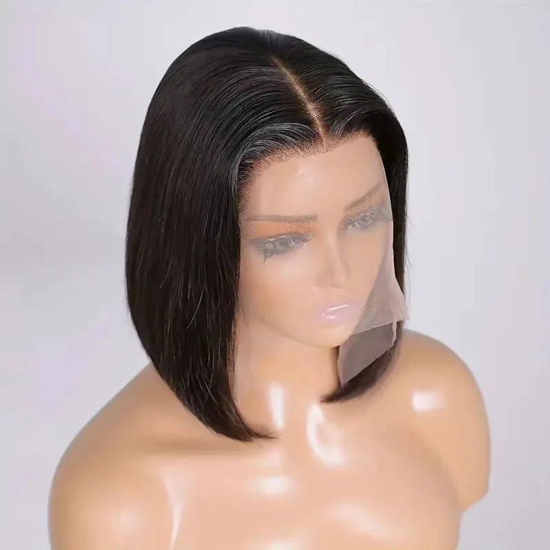 

Clearance Sale Of Women's Fashionable Bob Synthetic Short Hair With Middle Part Straight Hair 13x4 Front Lace Wig And Human Lace