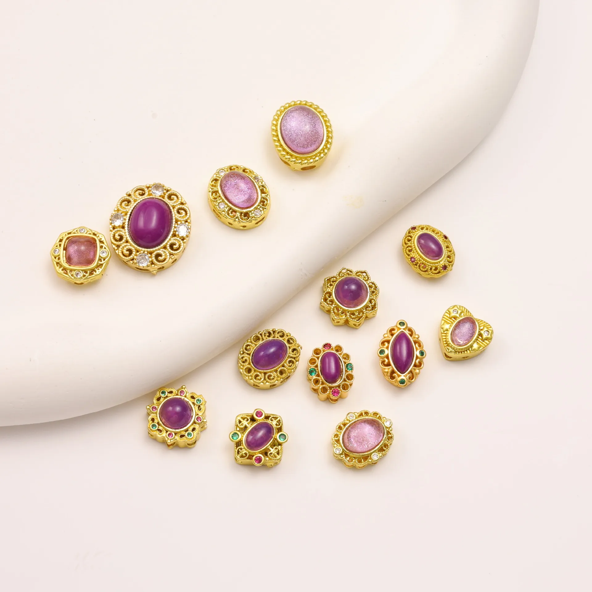 5 Pieces Copper Gold-plated Purple Cat's Eye Spacer Beads DIY Pearl Bracelet Necklace Hand String Jewelry Accessories Wholesale