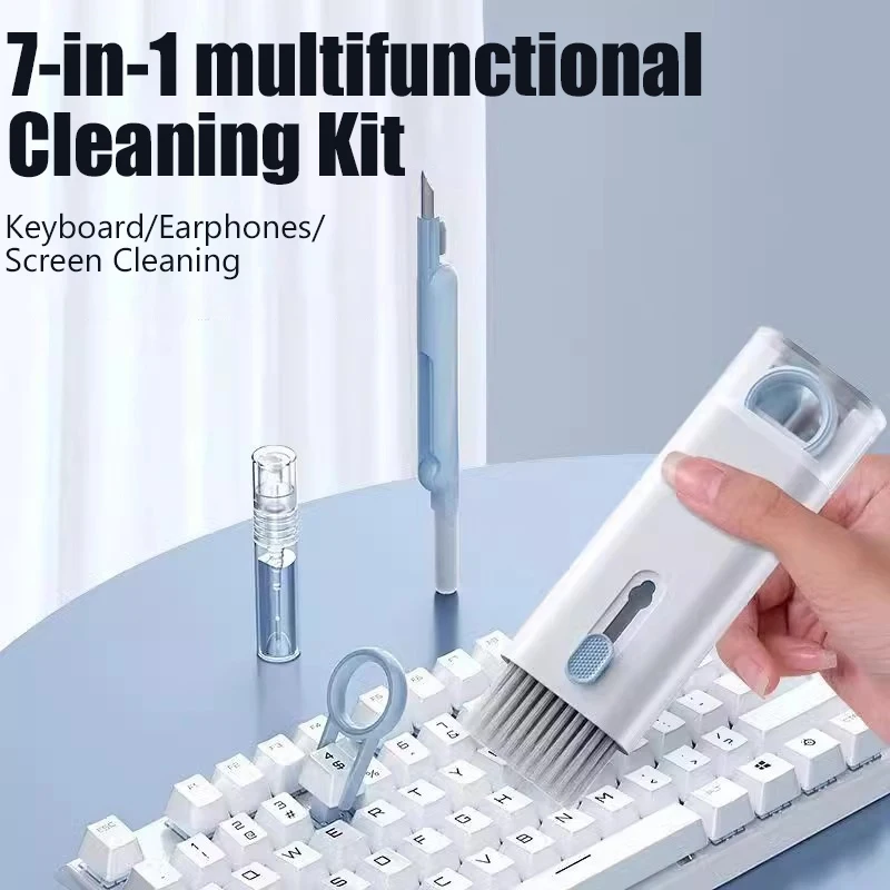 7 In 1 Computer Keyboard Cleaner Brush Kit Screen Cleaning Multifunctional Headset Case Cleaning Tools Spray Bottle Clearing Ash