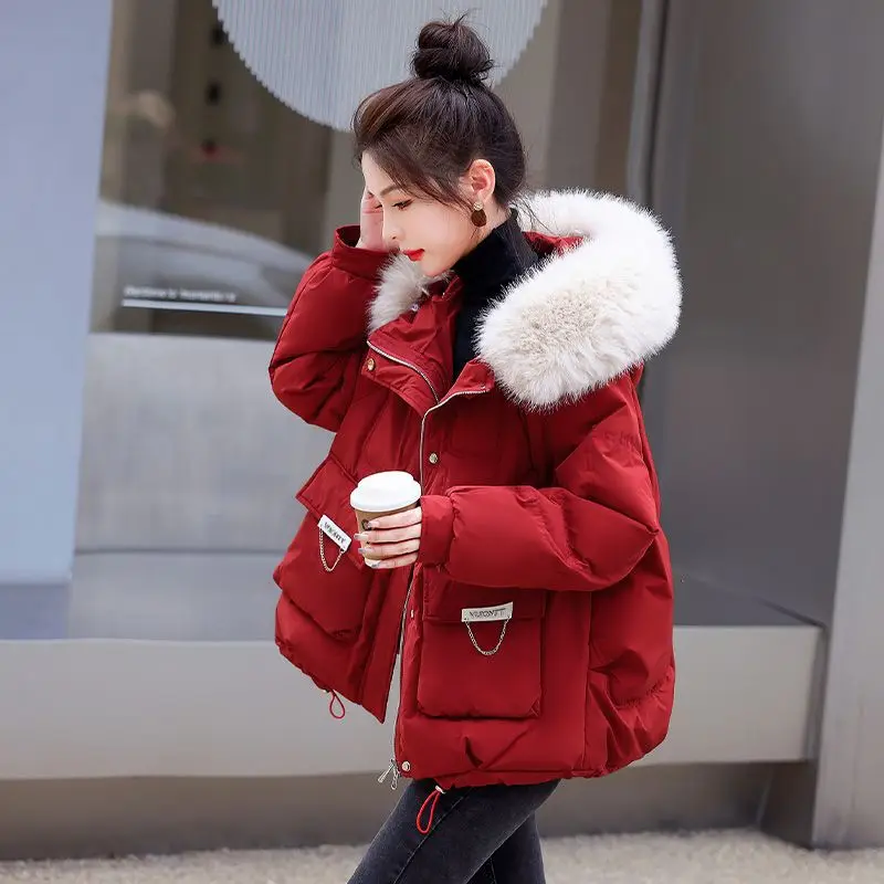 New women's down cotton jacket autumn winter warm Quilted jacket female Korean design sense hooded fur collar Parker Outerwear
