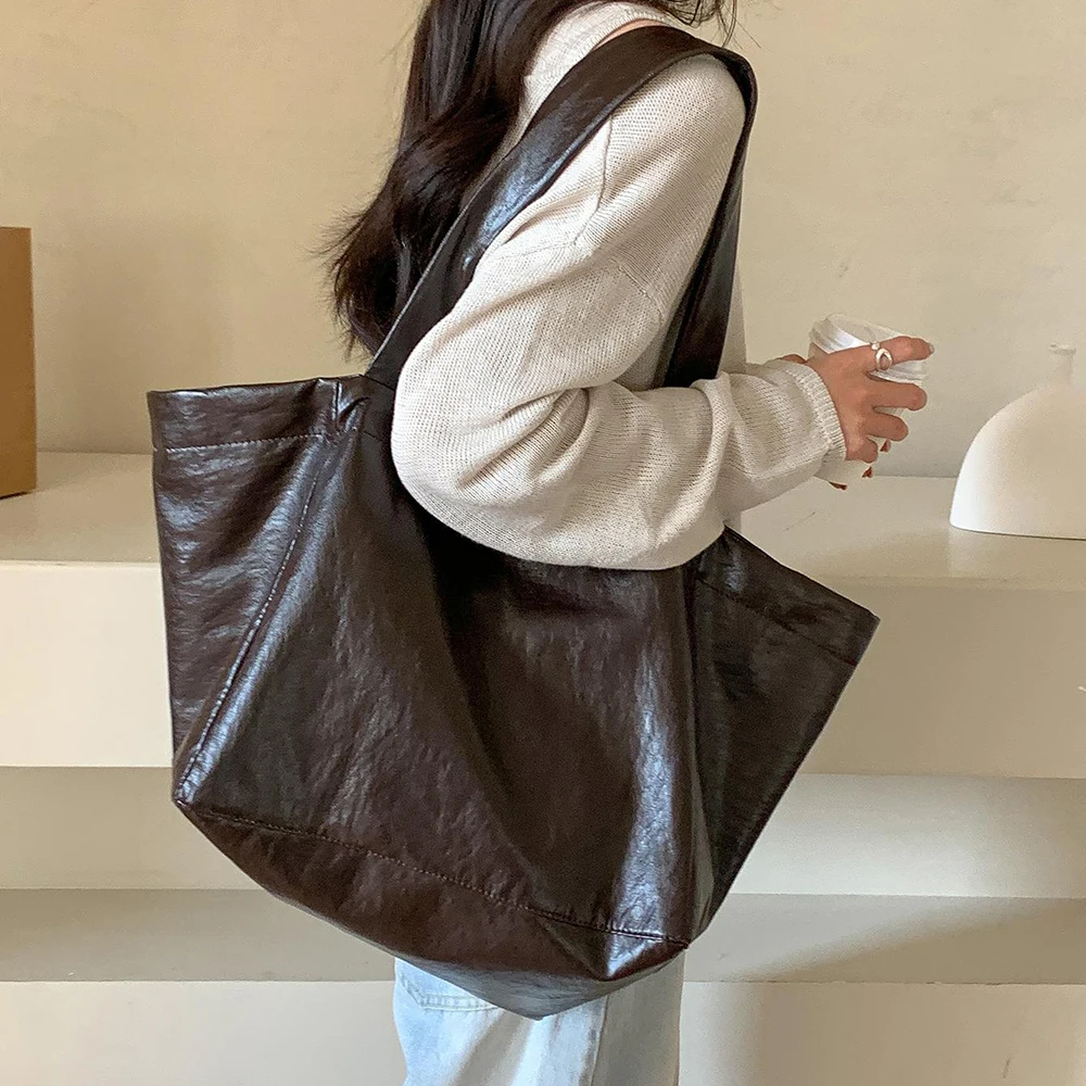 

Large Capacity Tote Women Bag Casual Soft PU Leather Shoulder Bag Overlarge Shopper Purses and Handbags Hobos Commuting Bags NEW
