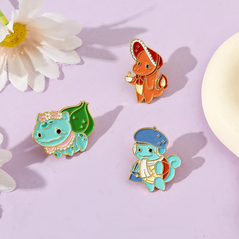 3 Pcs Individuality Cartoon Brooch Cute Bulbasaur Charmander Enamel Pin Metal Badge Jewelry Backpack Clothing Accessories Gift