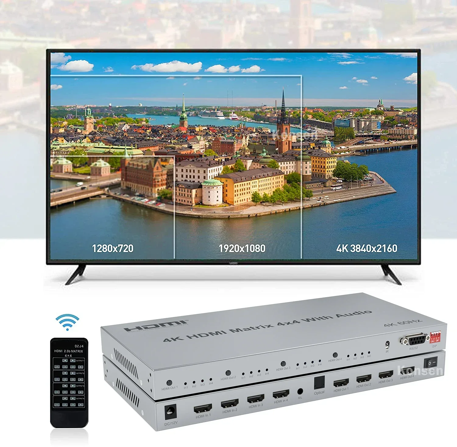 Przełącznik True Matrix 4K 30 Hz/60 Hz HDMI 4x4 z ekstraktorem audio R/L Matryca wideo Przełącznik HDMI Rozgałęźnik 4 wejścia 4 wyjścia HDCP2.2 EDID