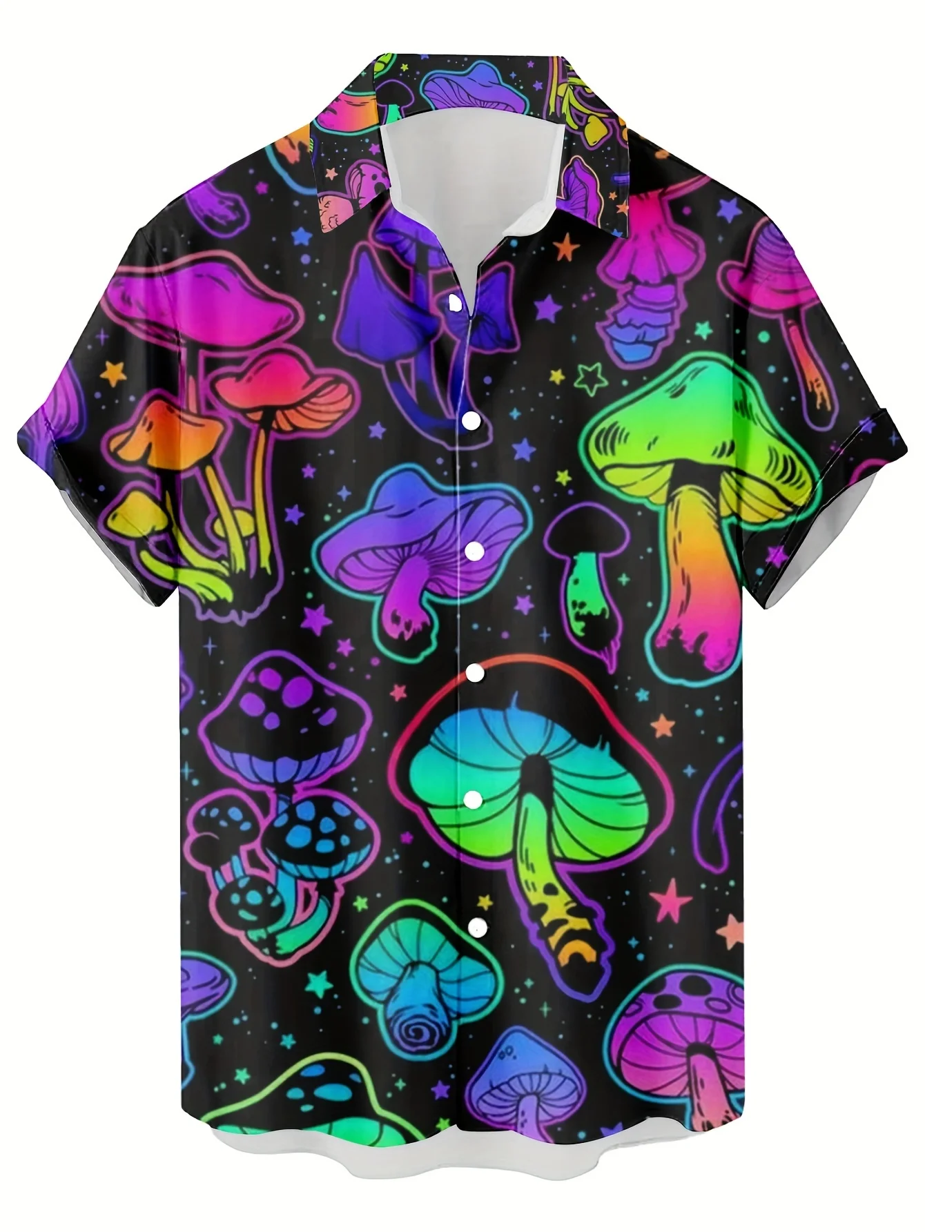 

Men's Hawaiian Shirt Neon Psychedelic Mushroom Print Short Sleeve Button Down Casual Beach Aloha